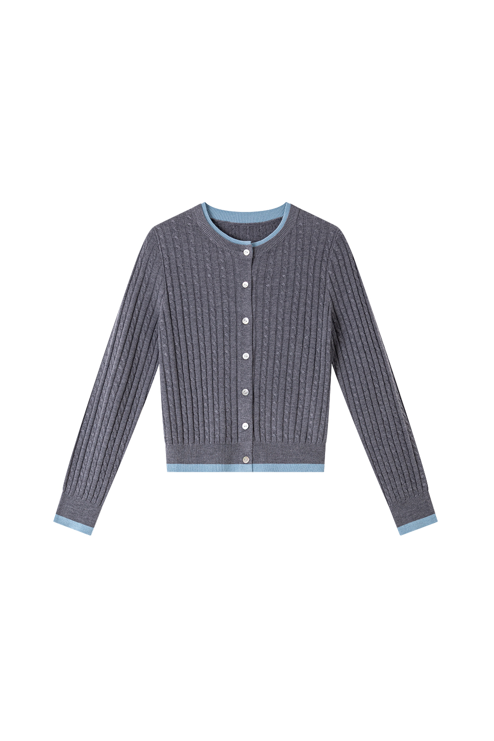 Color-Block Ribbed Knit Cardigan with Faux Underlayer-VIMLYSTORE