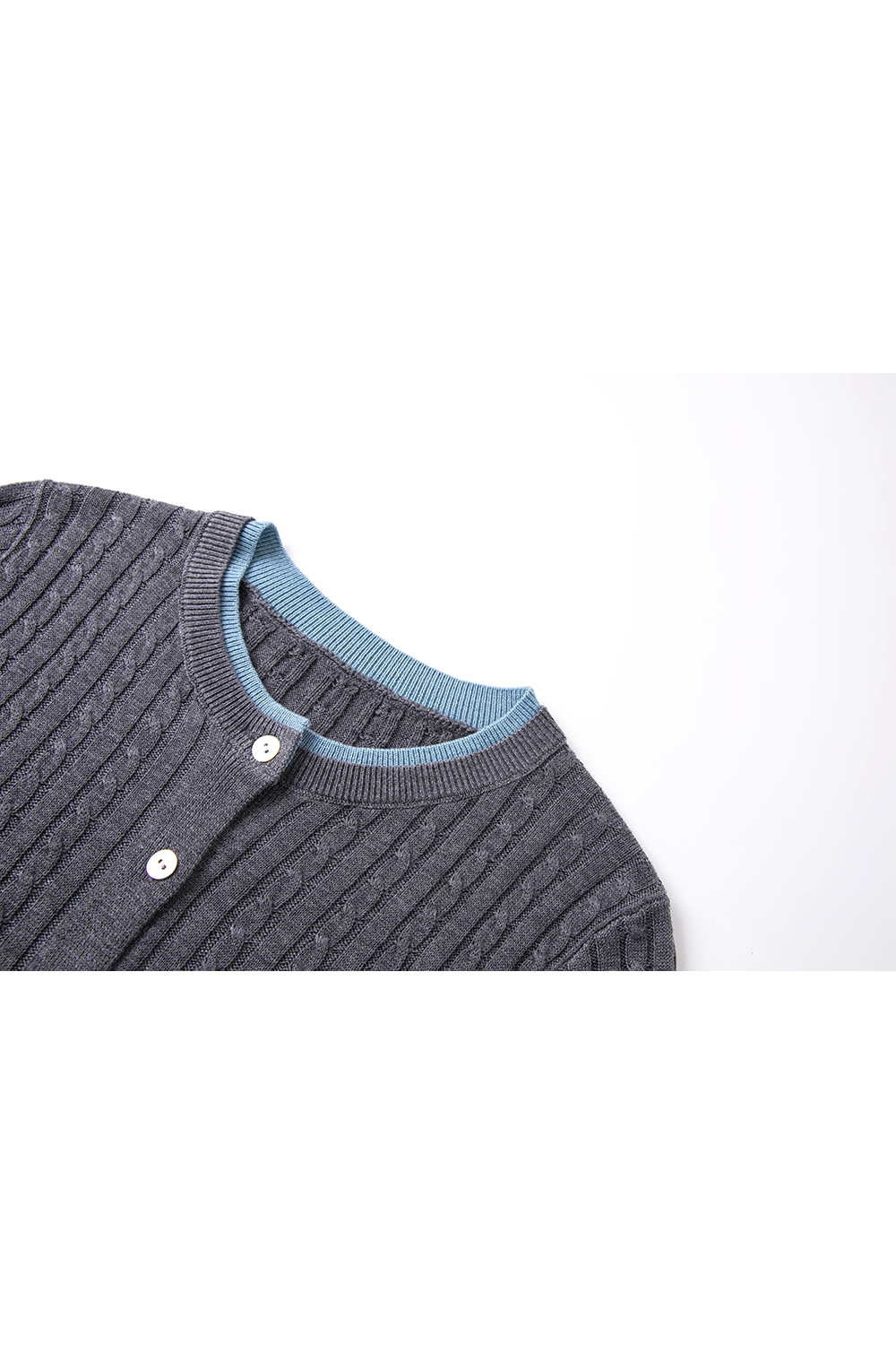 Color-Block Ribbed Knit Cardigan with Faux Underlayer-VIMLYSTORE