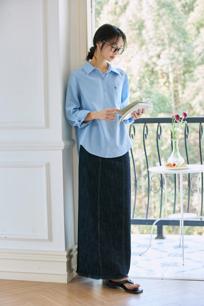 Deer-Embroidered Oversized Shirt for Stylish Commuting-VIMLYSTORE