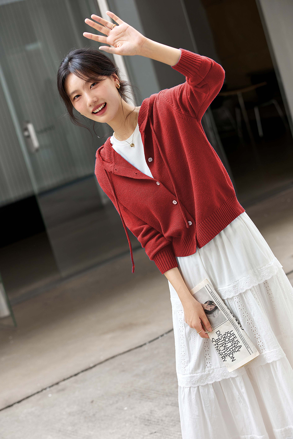 Hooded knitted cardigan coat-VIMLYSTORE