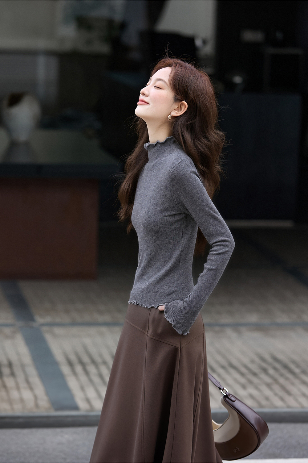 Wave Edge Mock Neck Slim-Fit Slimming Knit Sweater-VIMLYSTORE