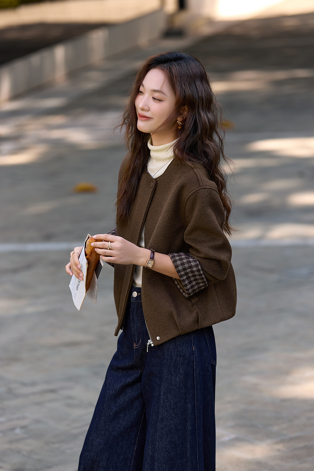 Retro Crew Neck Padded Coat