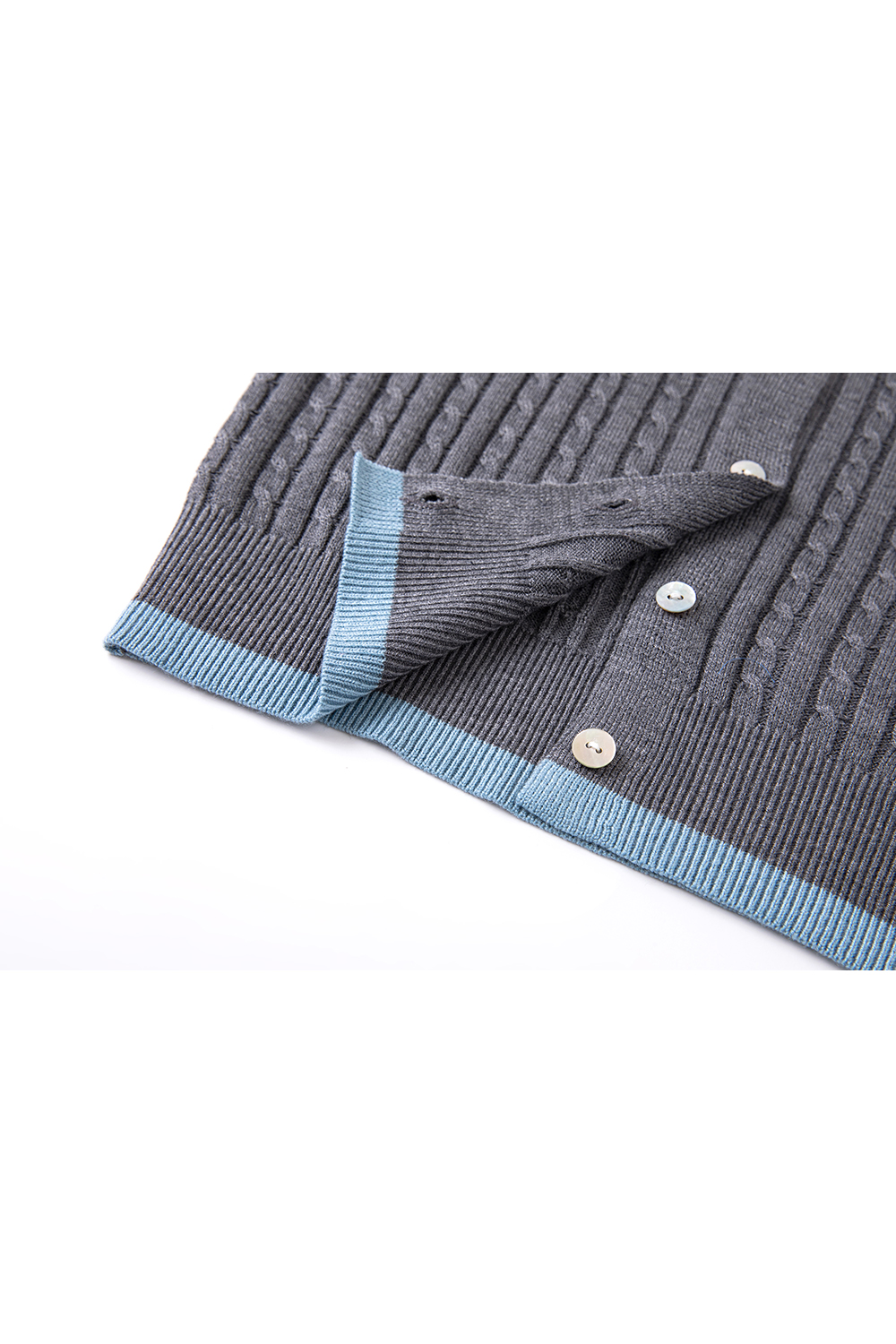 Color-Block Ribbed Knit Cardigan with Faux Underlayer-VIMLYSTORE