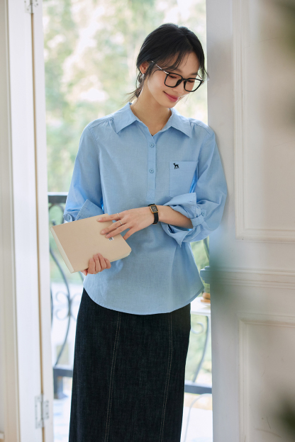 Deer-Embroidered Oversized Shirt for Stylish Commuting-VIMLYSTORE
