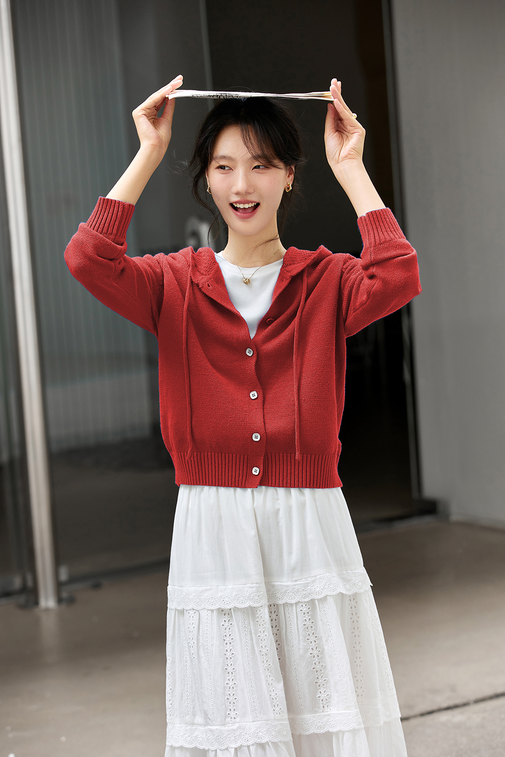 Hooded knitted cardigan coat-VIMLYSTORE