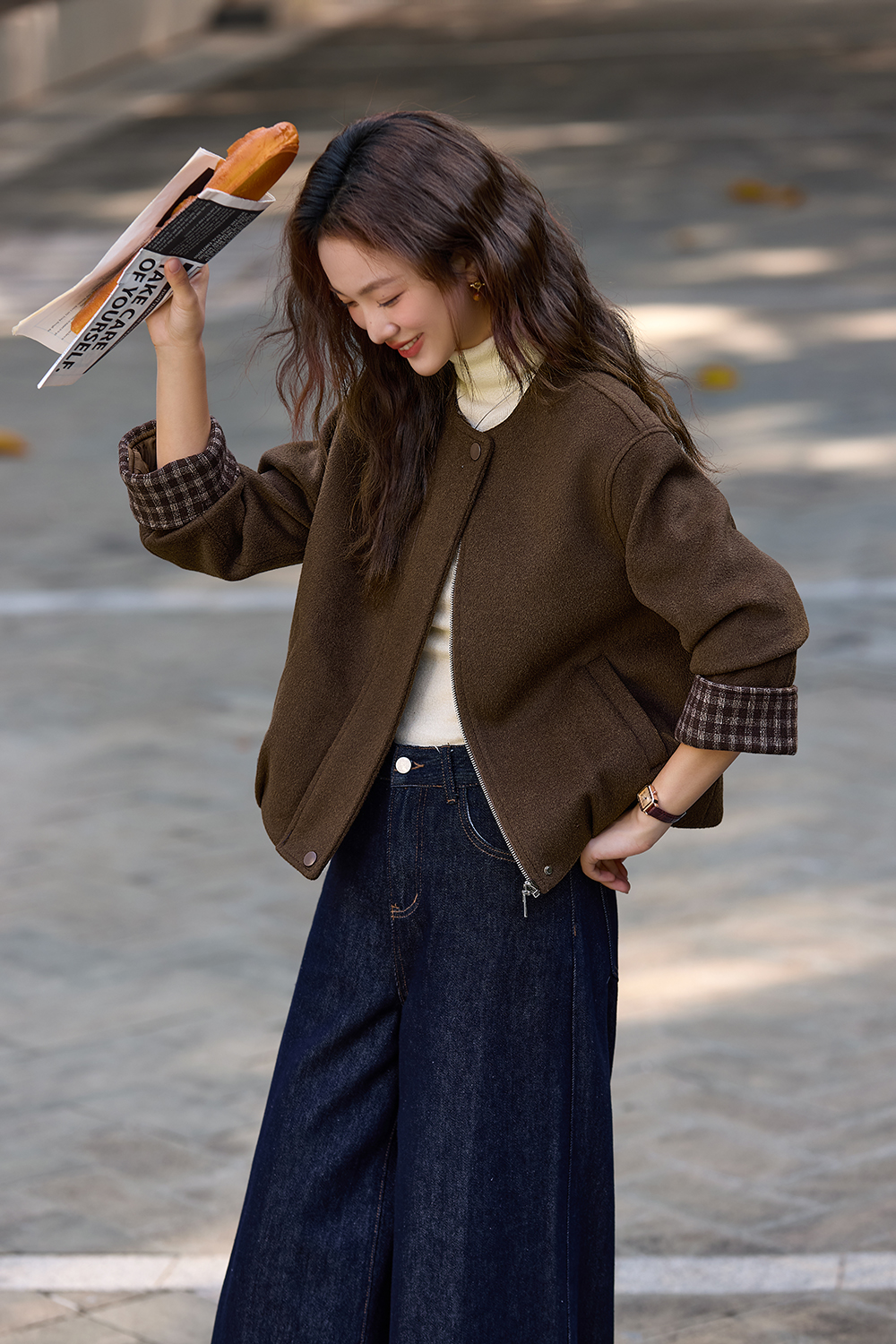 Retro Crew Neck Padded Coat