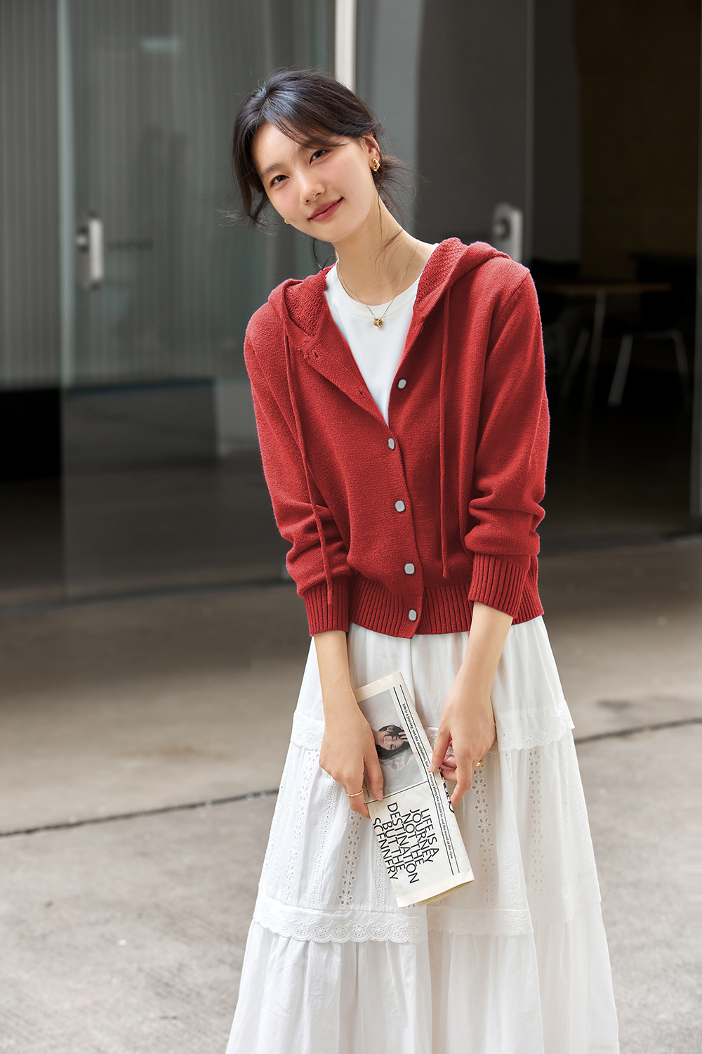 Hooded knitted cardigan coat-VIMLYSTORE