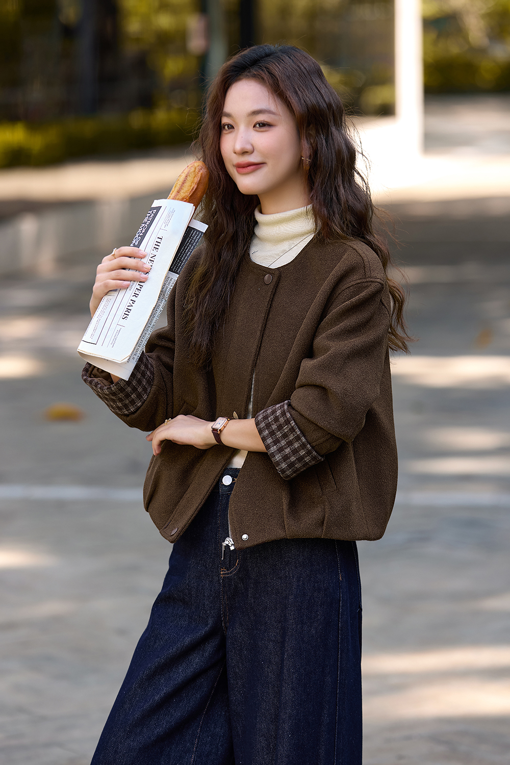 Retro Crew Neck Padded Coat