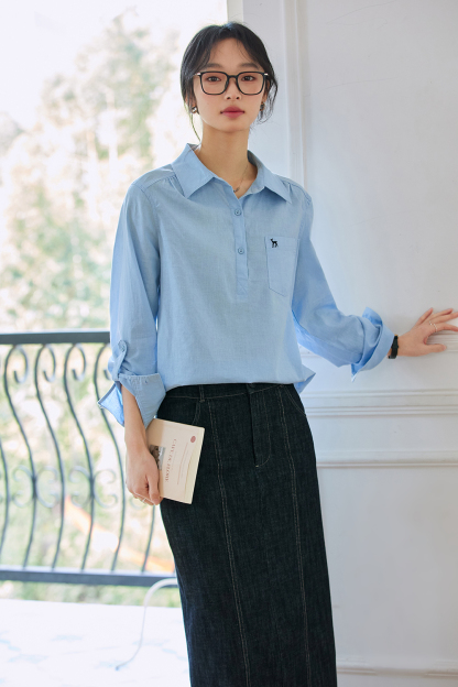 Deer-Embroidered Oversized Shirt for Stylish Commuting-VIMLYSTORE