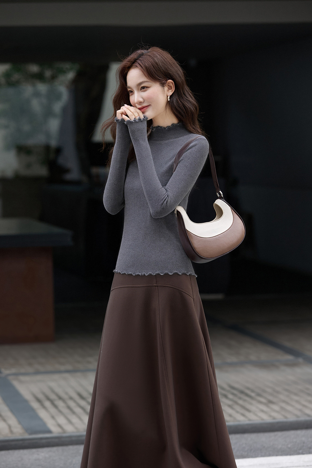 Wave Edge Mock Neck Slim-Fit Slimming Knit Sweater-VIMLYSTORE