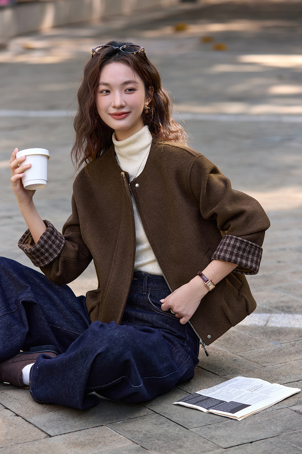 Retro Crew Neck Padded Coat