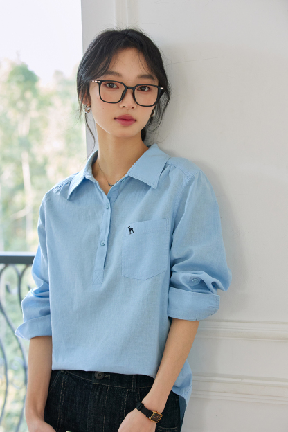 Deer-Embroidered Oversized Shirt for Stylish Commuting-VIMLYSTORE
