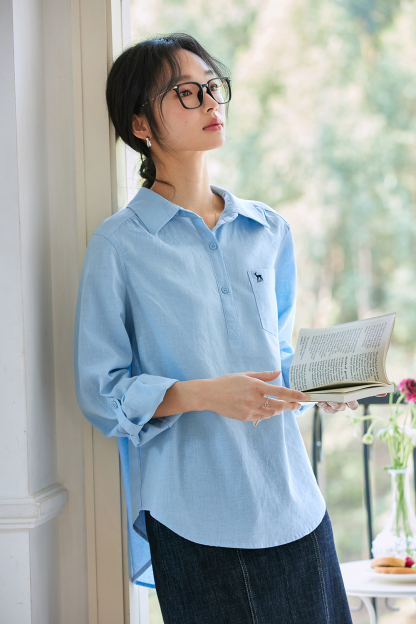 Deer-Embroidered Oversized Shirt for Stylish Commuting-VIMLYSTORE