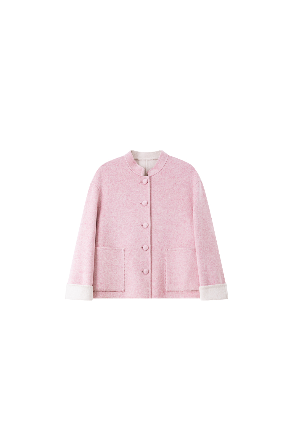 Pink Modern Chinese Style Woolen Coat