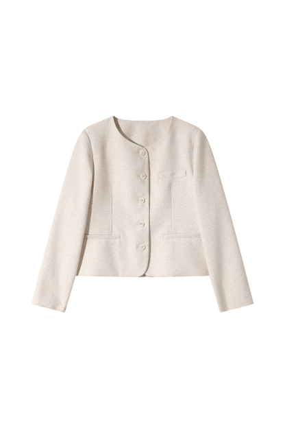 Linen Round-Neck Jacket & Skirt Set – Casual Elegance-VIMLYSTORE