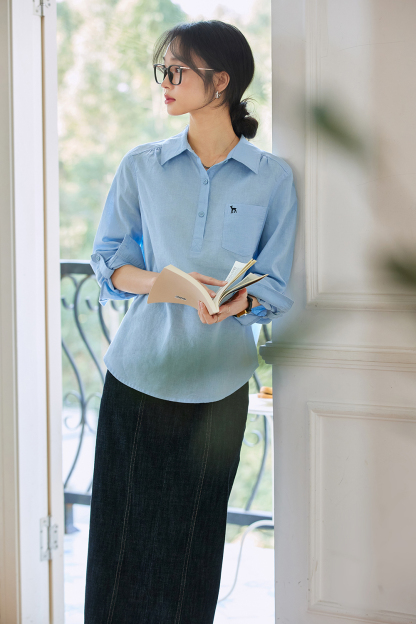 Deer-Embroidered Oversized Shirt for Stylish Commuting-VIMLYSTORE