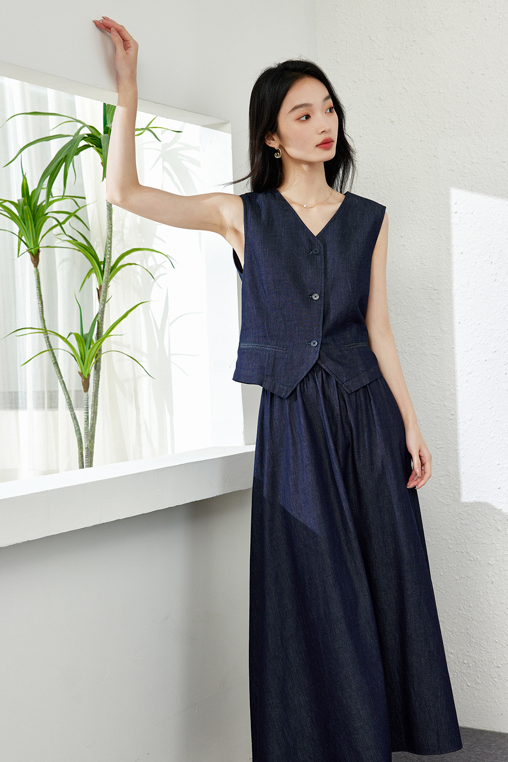 Lightweight Denim Two-Piece Set