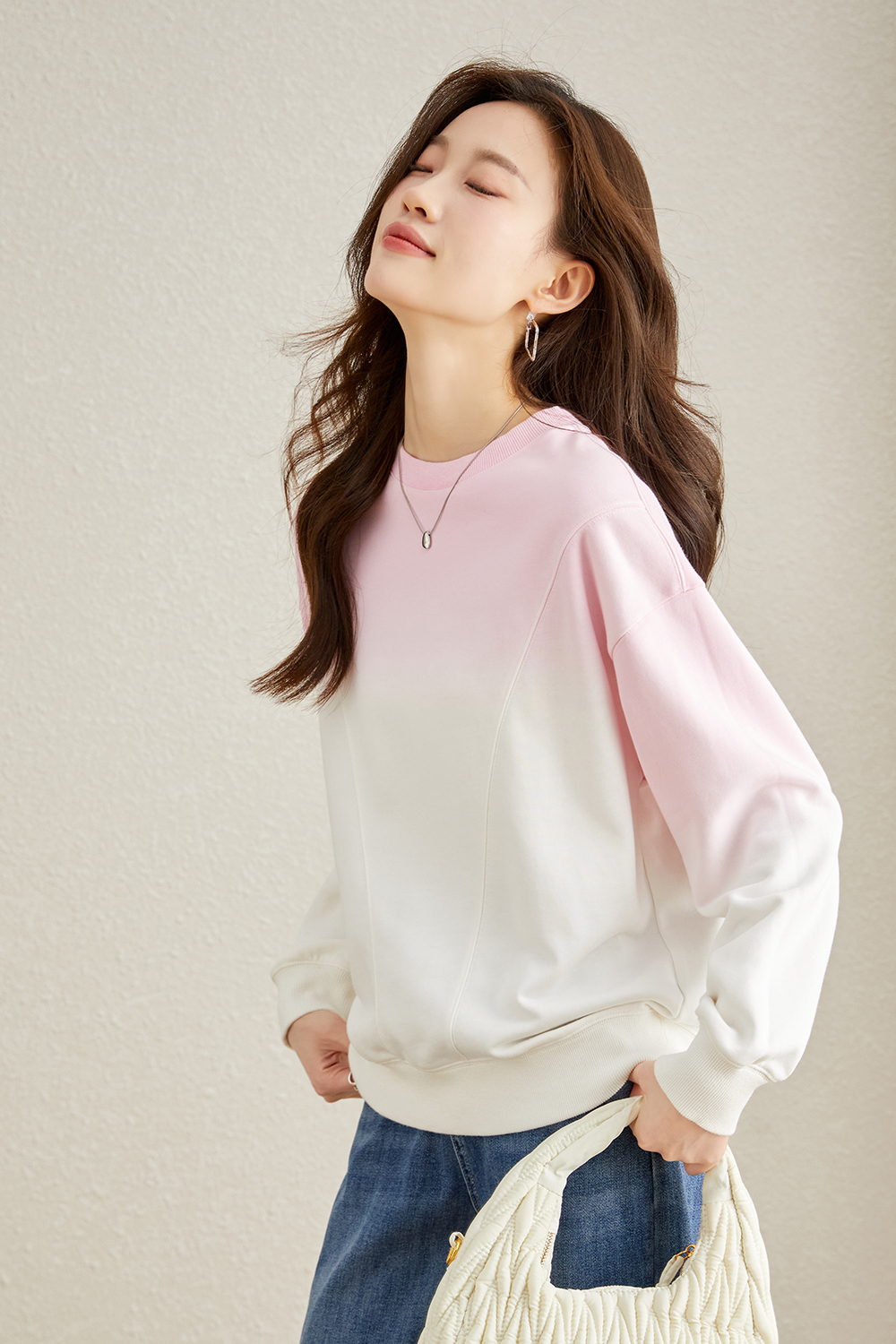Gradient Round Neck Hoodie-VIMLYSTORE