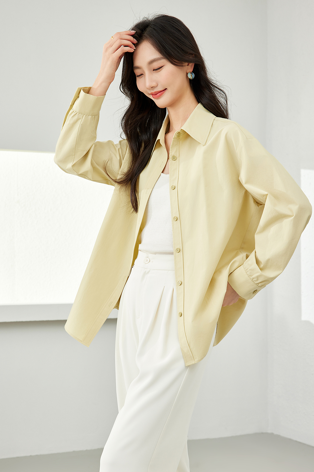 Temperament solid color shirt-VIMLYSTORE