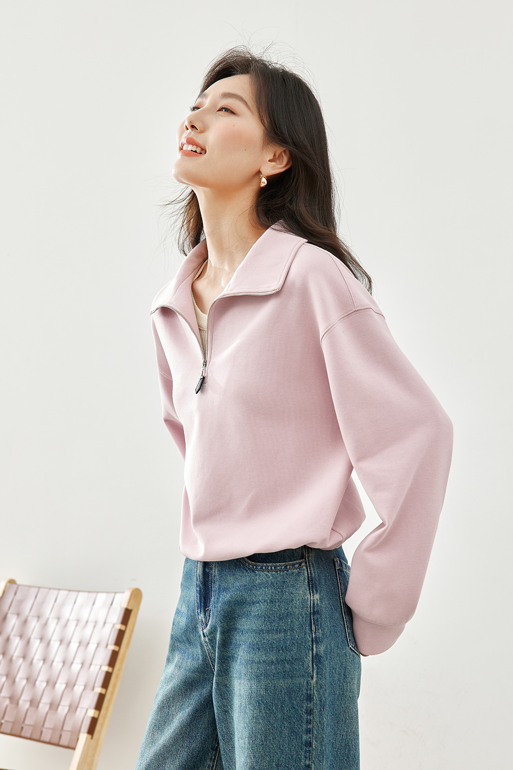 lapel knitted sweatshirt