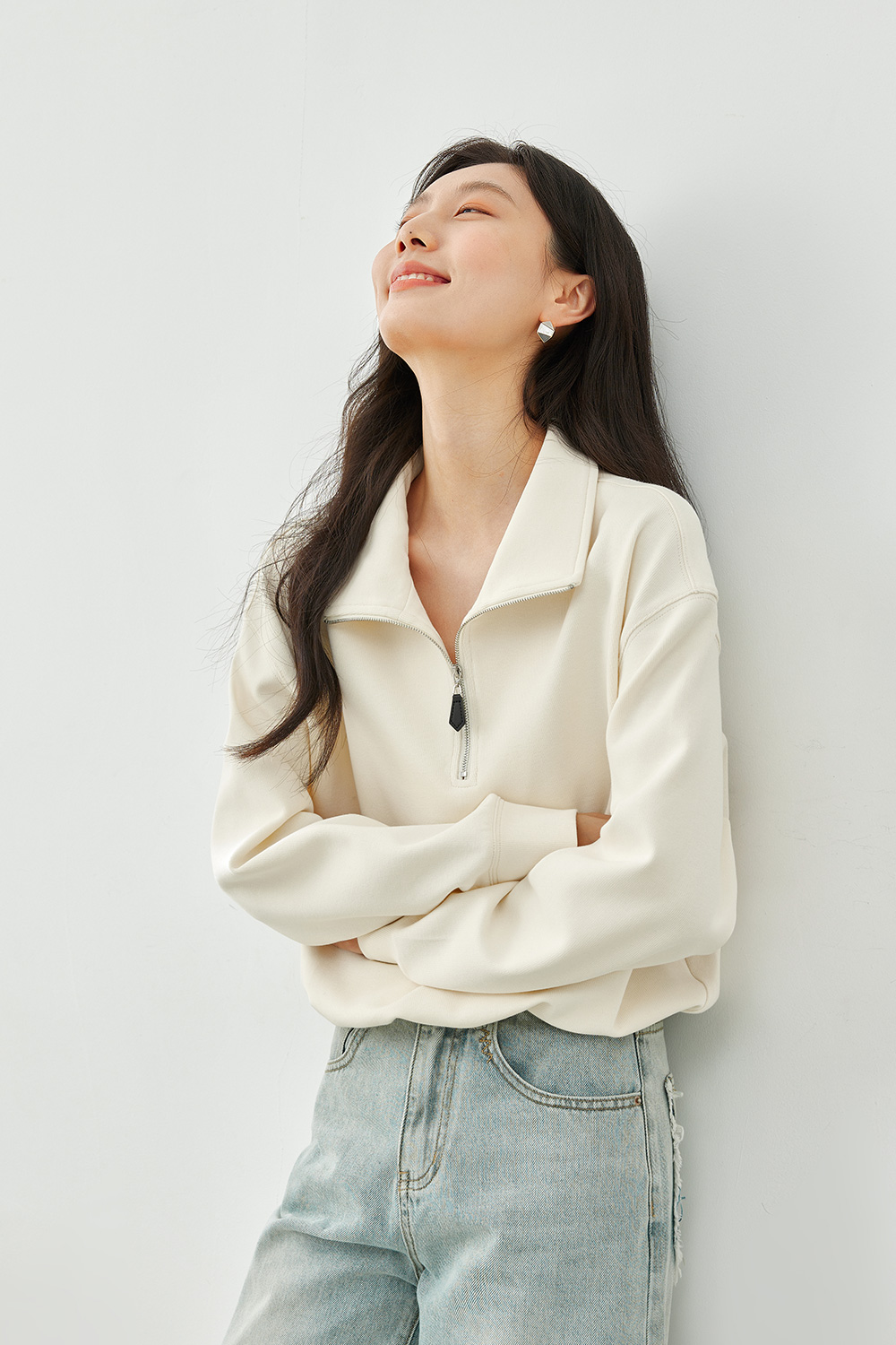 lapel knitted sweatshirt