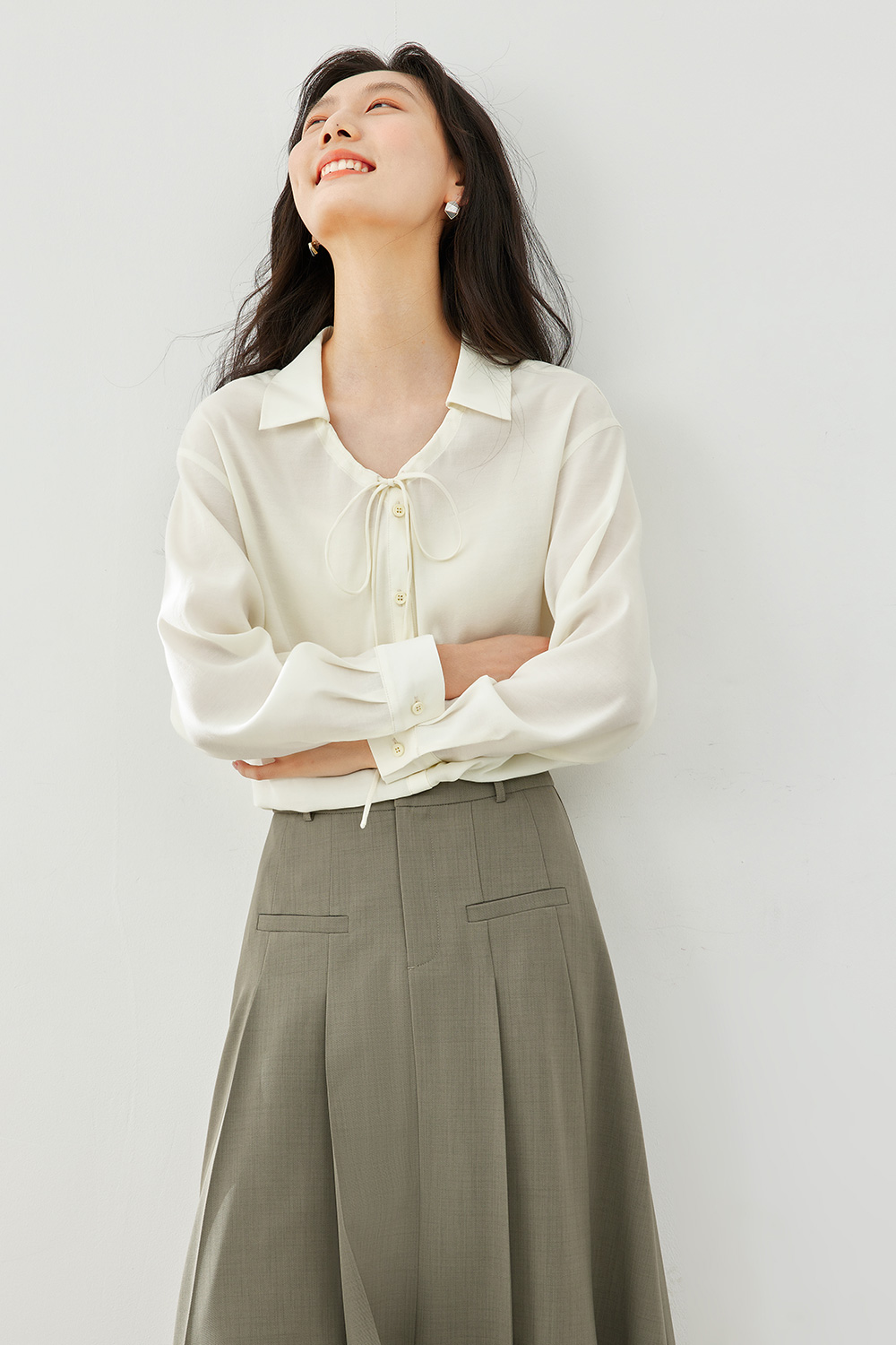 Tie-Neck Chiffon Shirt