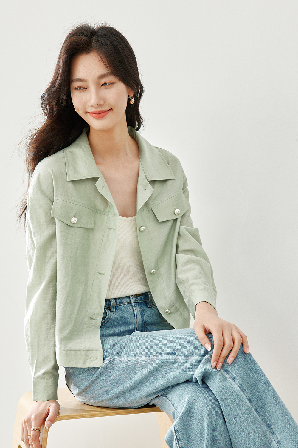 Linen-Blend Lapel Jacket