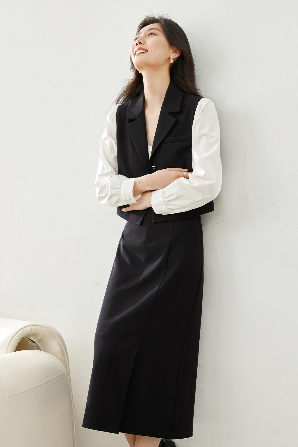 Contrast Color Commuting Two-Piece Set