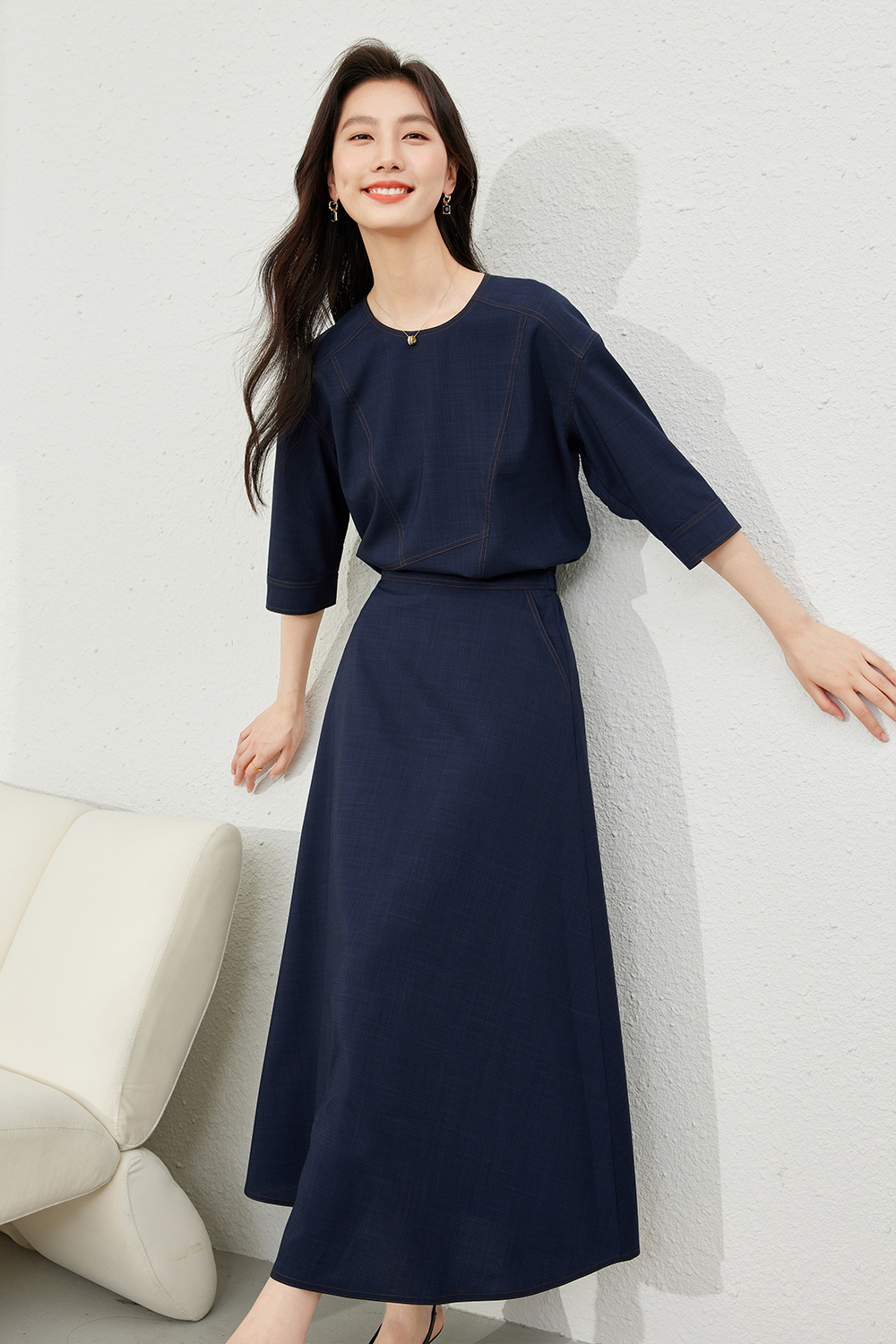 Simple solid color two-piece set