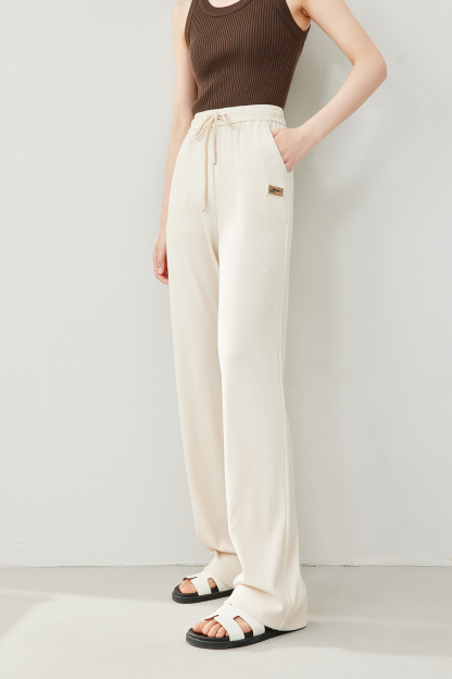 Solid Color Drawstring Wide Leg Pants