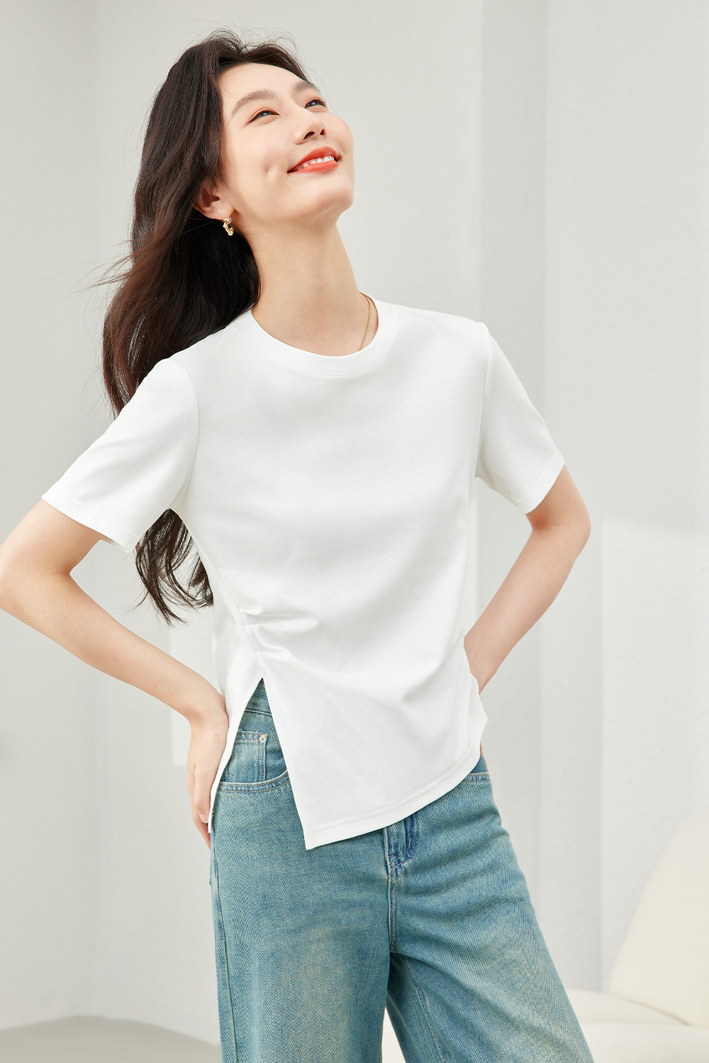 Waist Cinched Split Hem T-Shirt