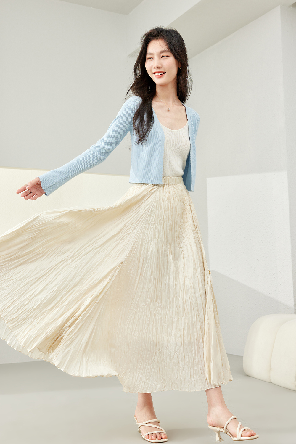 Flowy Pleated A-Line Skirt-VIMLYSTORE