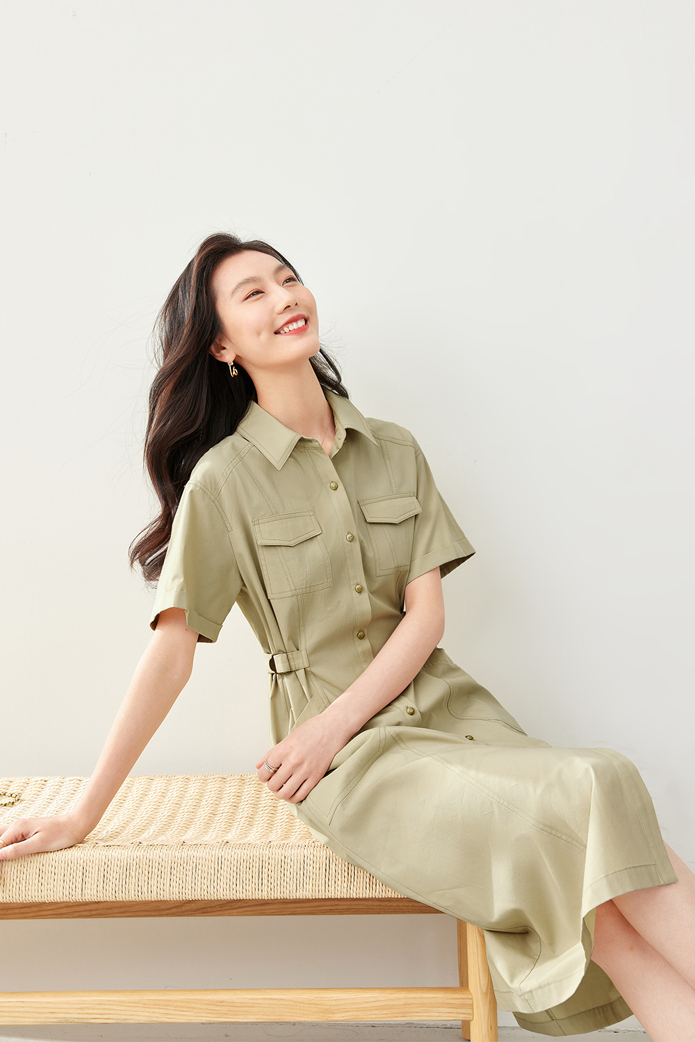 Polo Collar Shirt Dress-VIMLYSTORE