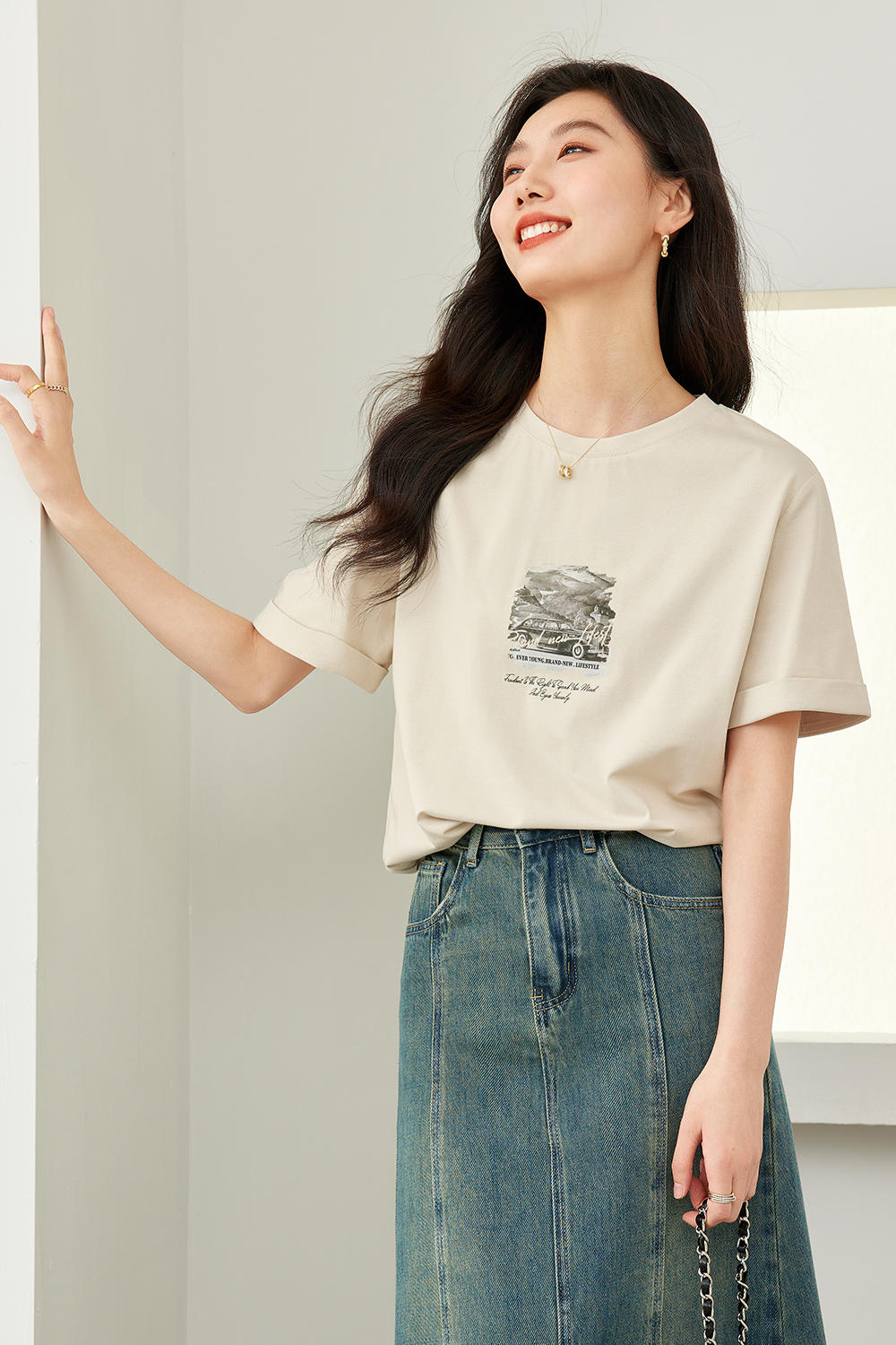 Vintage Printed Reverse Sleeve T-Shirt-VIMLYSTORE