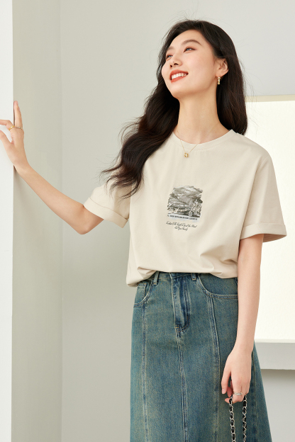 Vintage Printed Reverse Sleeve T-Shirt-VIMLYSTORE