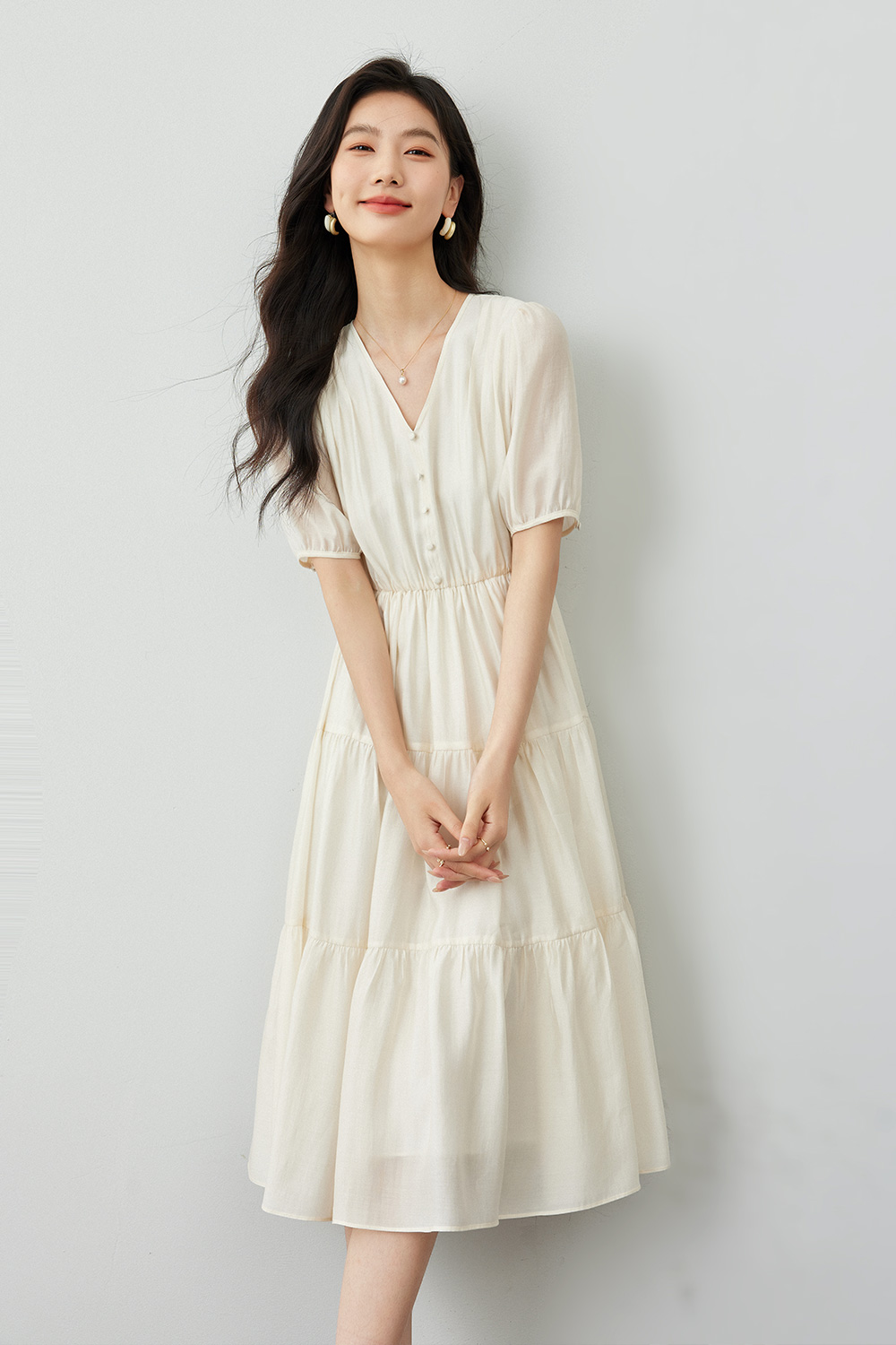 Lightweight French V-Neck Dress