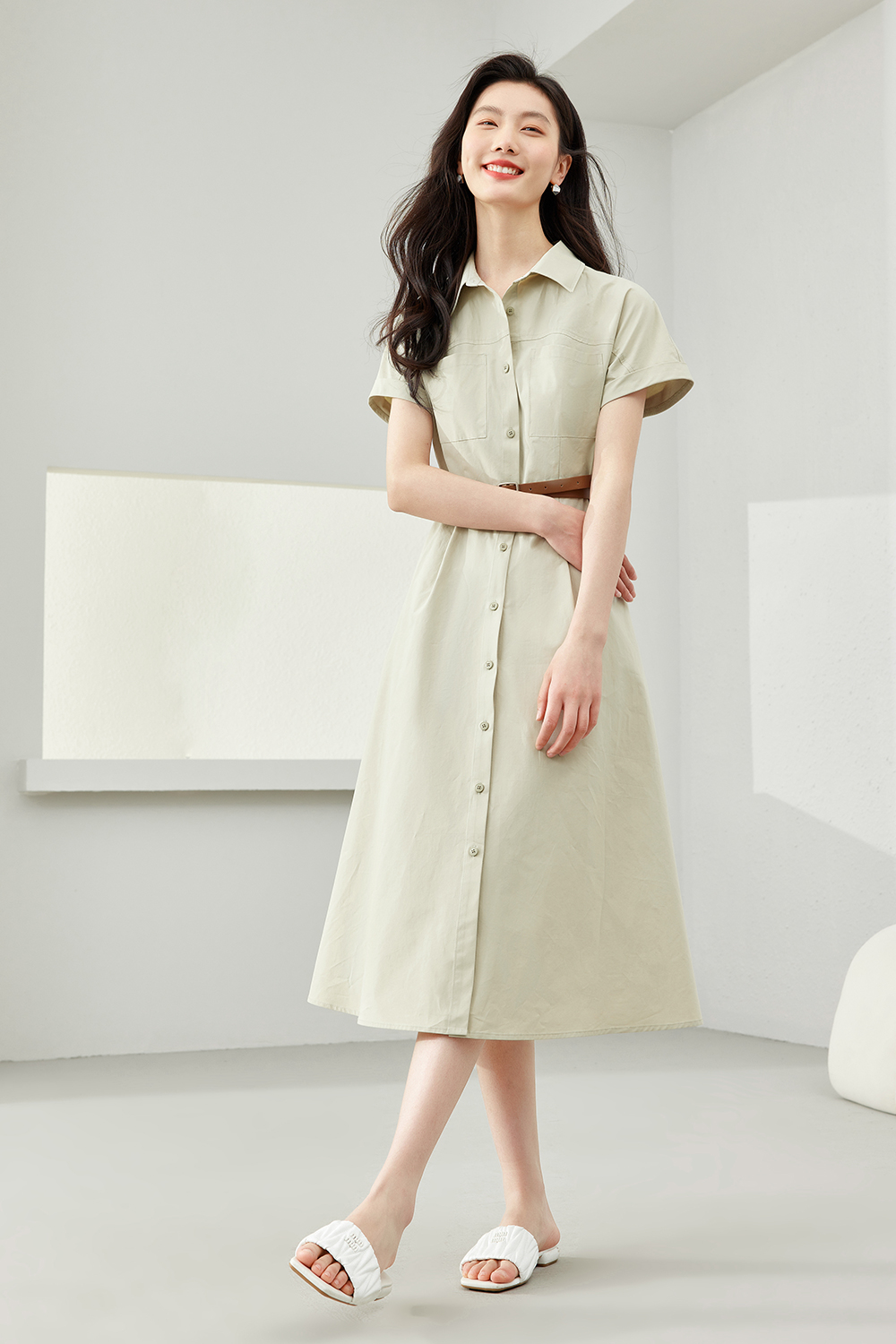 Commuting Cotton Shirt Dress-VIMLYSTORE