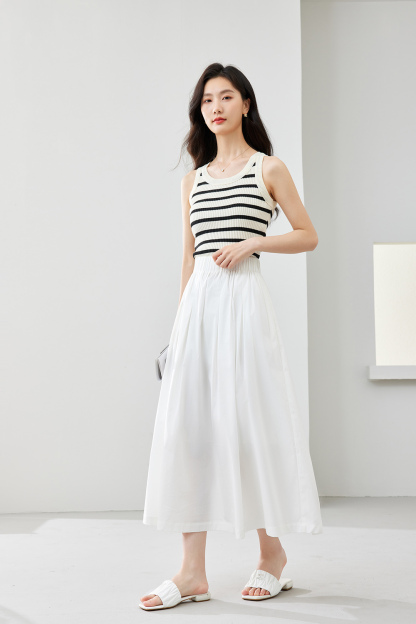 Literary Style Solid Color Umbrella Skirt