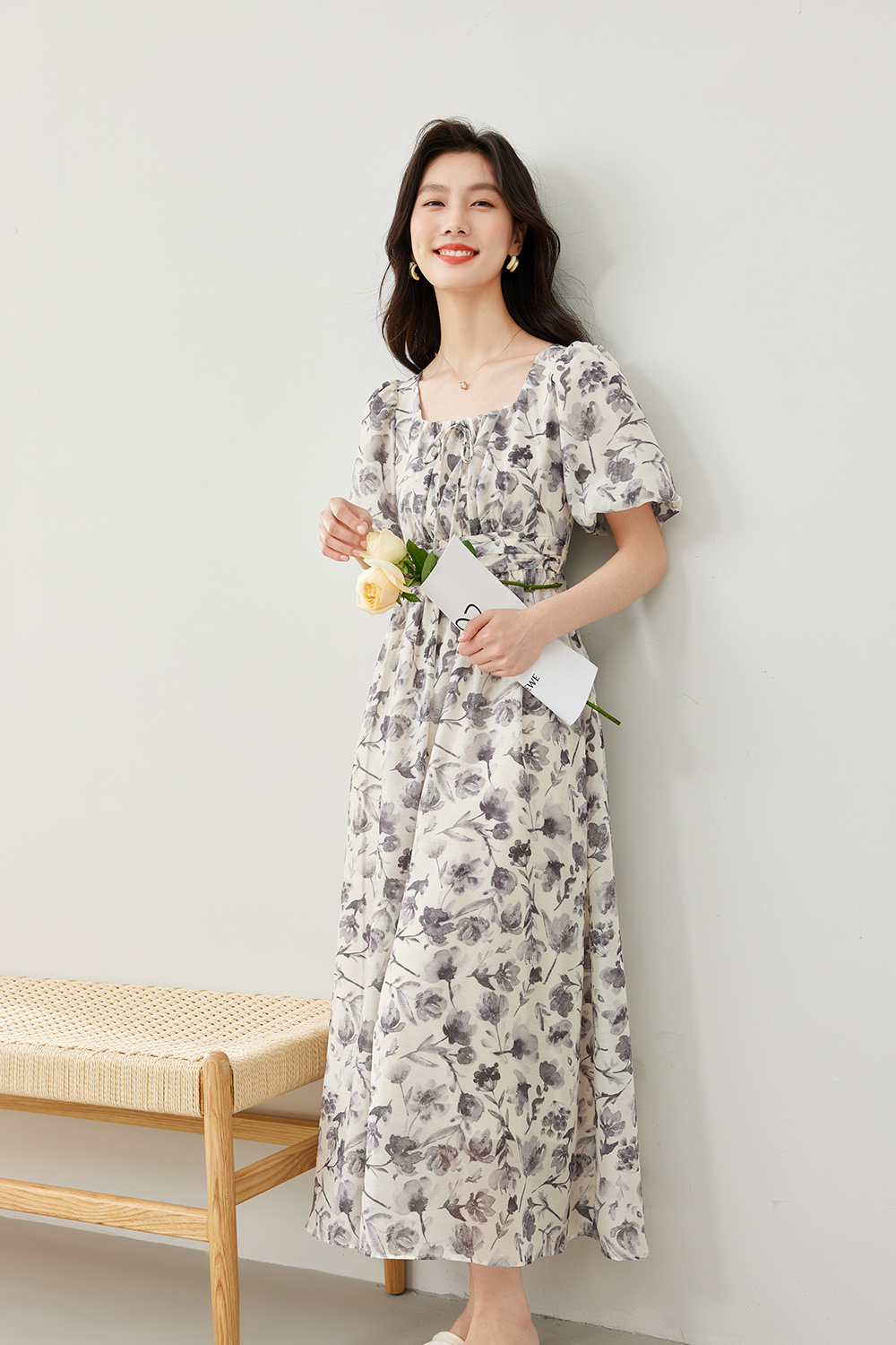 Puff Sleeve Printed Dress