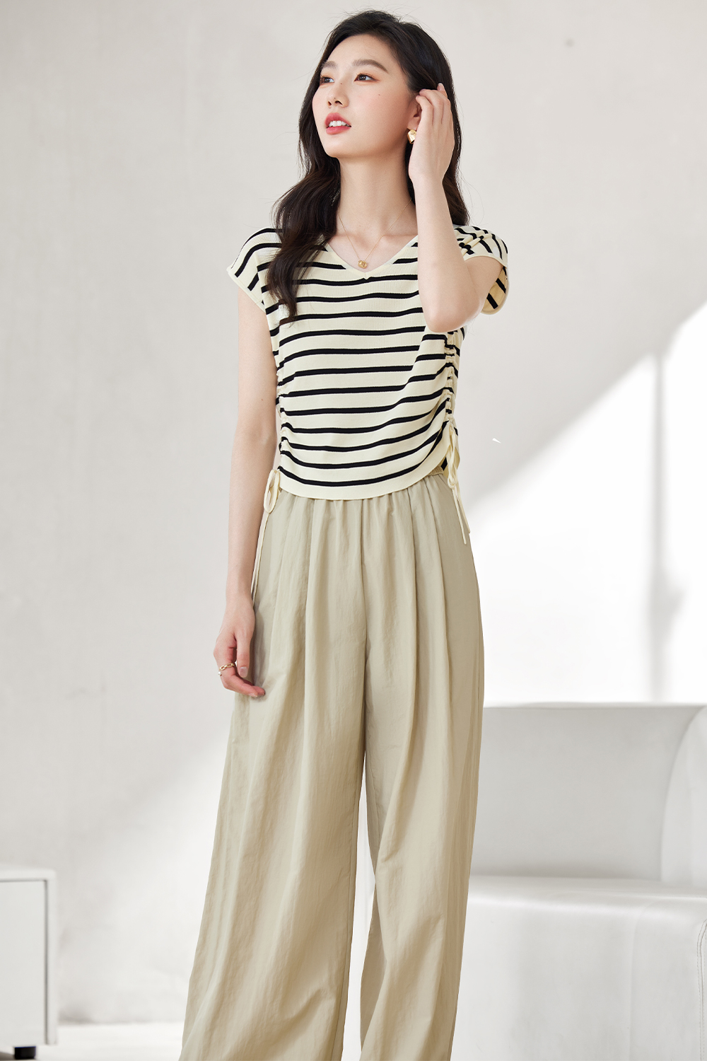 Temperament Striped Knitted Suit-VIMLYSTORE