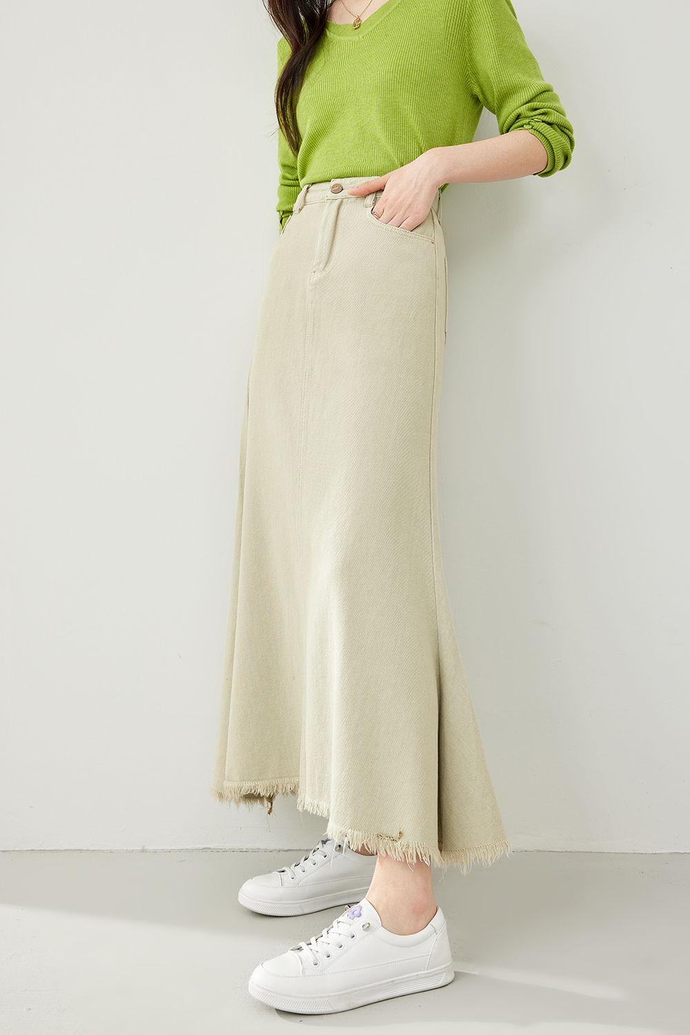 High Waist Fishtail Denim Skirt