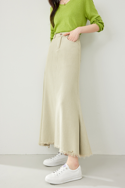 High Waist Fishtail Denim Skirt