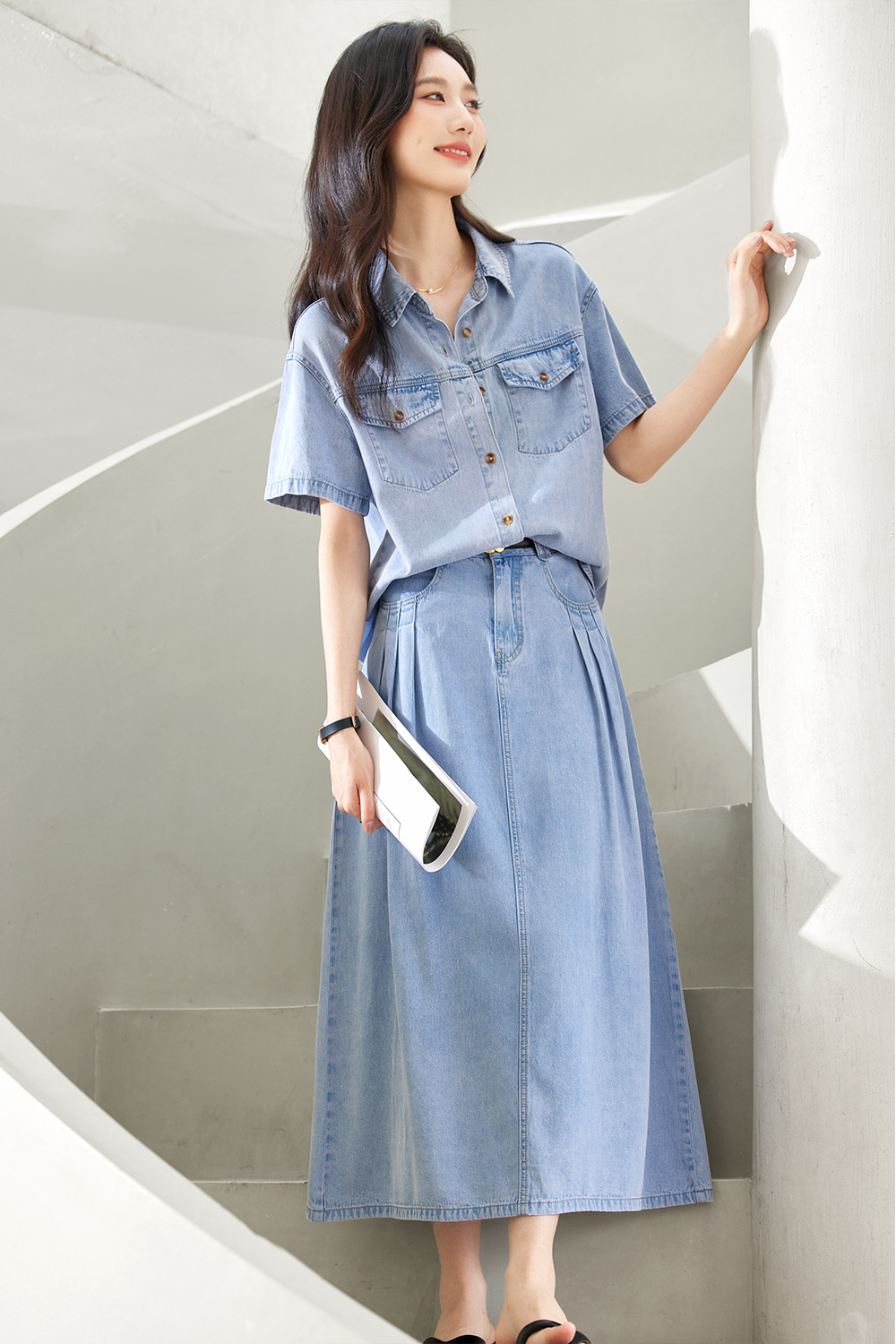 Washed Tencel Denim Suit-VIMLYSTORE