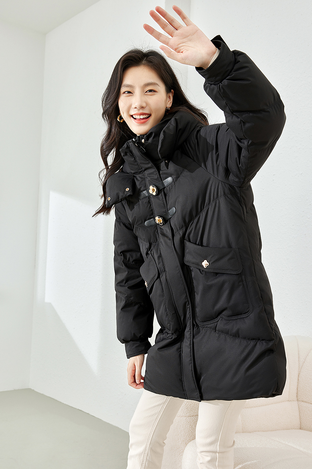 Solid color warm down jacket