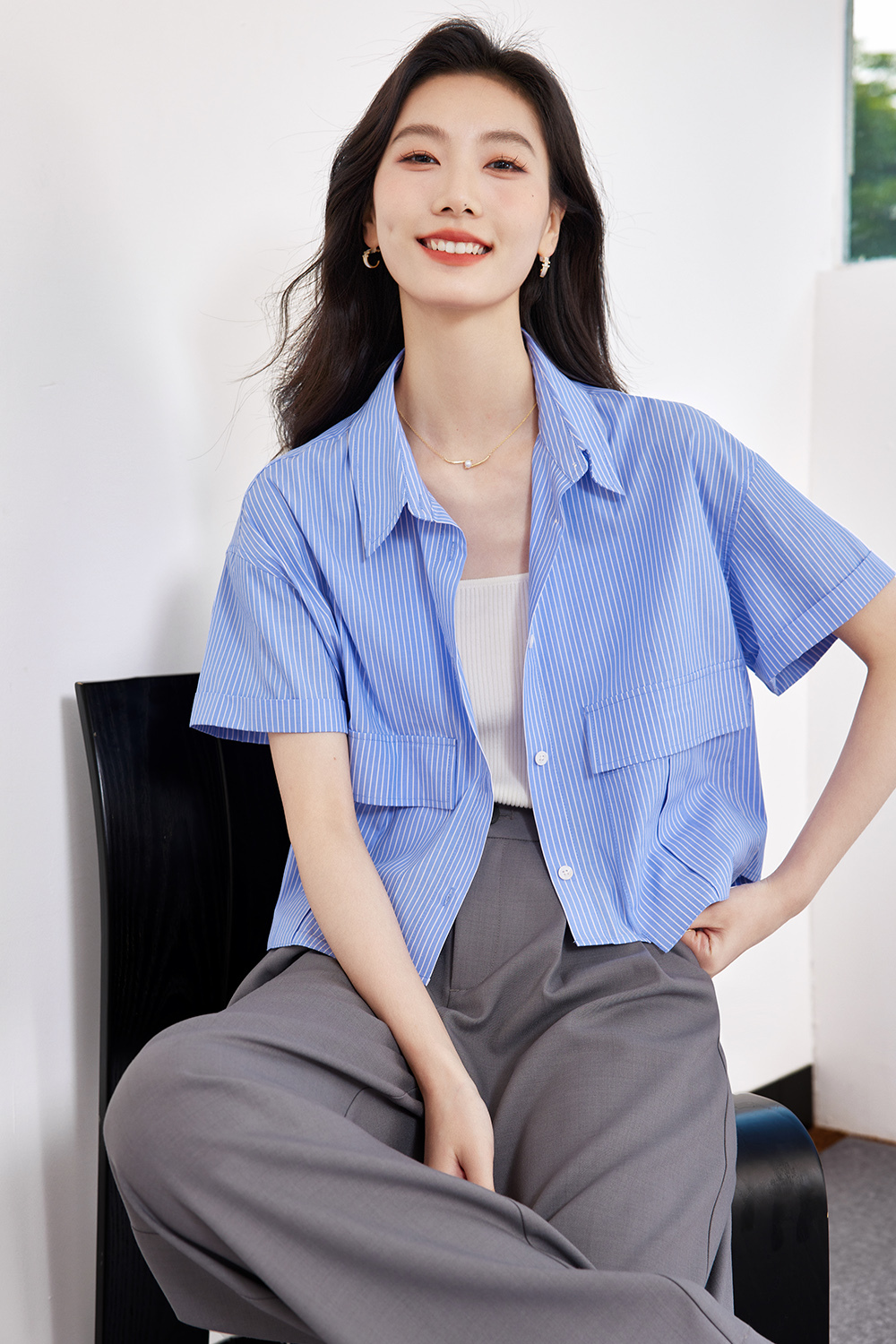 Casual Silhouette Striped Shirt