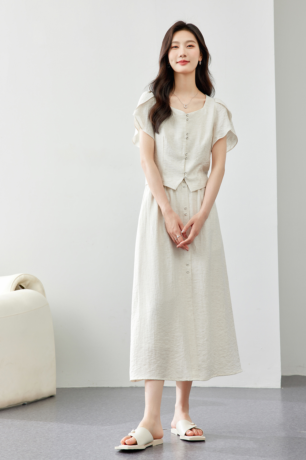 Square Neck Lace Sleeve Suit