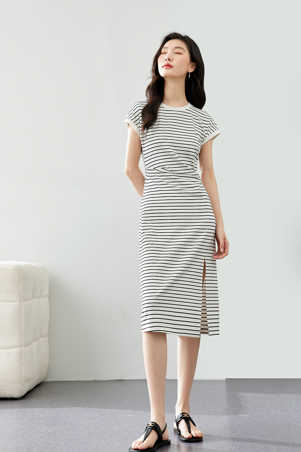 Pleated Cinched Waist Dress