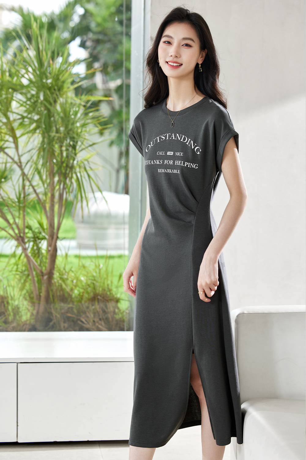 Printed Three-Dimensional Pleated Straight Dress