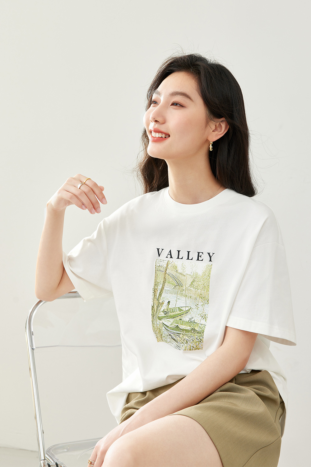White Print Pure Cotton T-Shirt