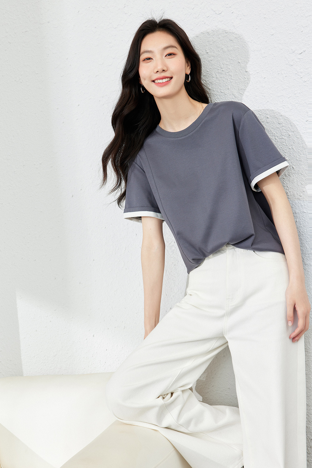 Light Luxury Mercerized Contrast Color T-Shirt